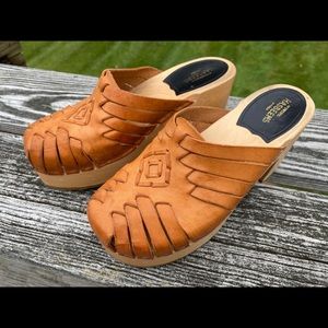 Swedish Hasbeens Brown Leather Clog - Size 37
